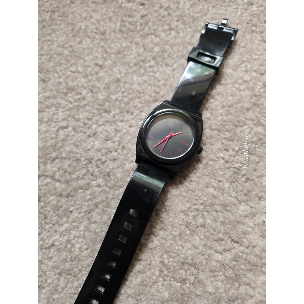 Vtg Nixon Time Teller Mens Watch Black Red Dial Quartz Skate Streetwear Y2K
